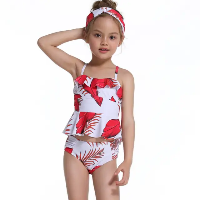 OOVOV Girls Swimsuits,Cute Children Ruffle Sling Two Piece Summer Beach Swimwear Bathing Suits