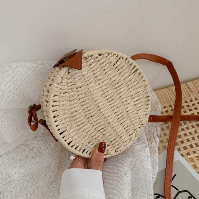 OOVOV Shoulder Straw Bag for Women Handwoven Round Rattan Crossbody Bag