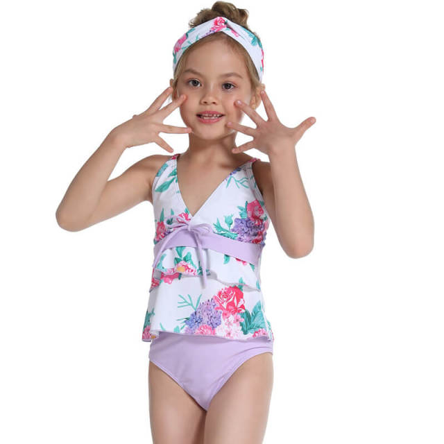 OOVOV Two Pieces Swimsuit Girls Floral Printing Ruffle Bikini Set Tankini Bathing Suits