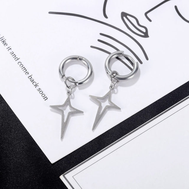 OOVOV Hoop Dangle Earrings for Men Women Stainless Steel Stud Earrings Pin Chain Earrings Star Earring