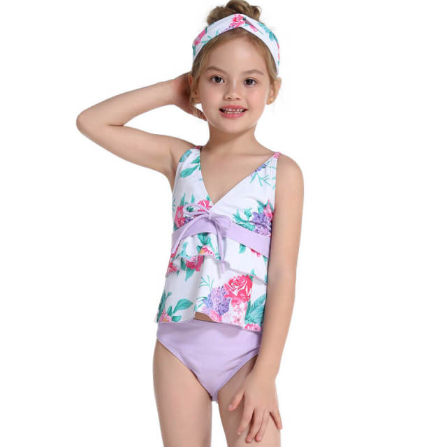 OOVOV Two Pieces Swimsuit Girls Floral Printing Ruffle Bikini Set Tankini Bathing Suits