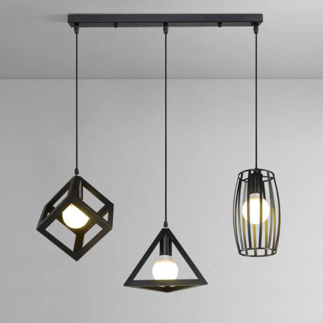 OOVOV Black Iron Restaurant Pendant Lights 3 Lights Simple Pendant Lighting Fixture for Dining Room Meals Room Kitchen