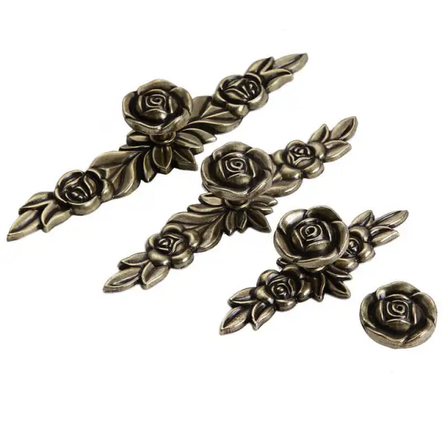 OOVOV Vintage Rose Wardrobe Cabinet Pulls Handle,Furniture Door Drawer Handles,Single Hole,2 Pcs