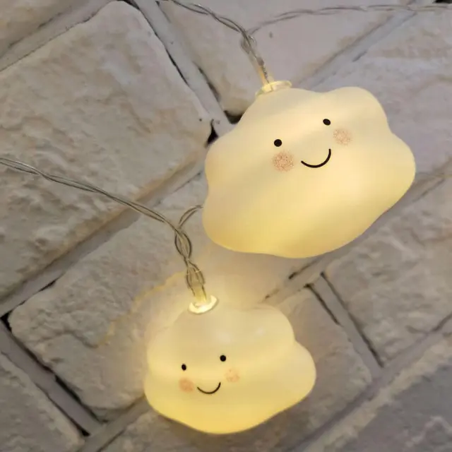 OOVOV Kids Cute Cloud with Face Lights String Corridor Decor Night Light Christmas Holiday String Lights 10 LED with Battery Powered Party Classroom D