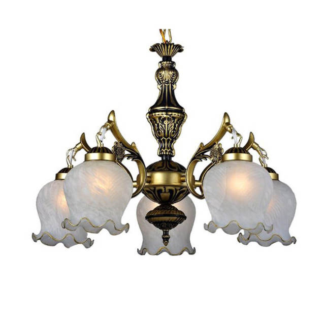 OOVOV Retro Iron Chandeliers European Ceiling Pendant Light Fixture With Glass Lampshade for Living Room Dining Room Bedroom