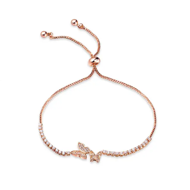 OOVOV Rose Gold Plated Cubic Zirconia Classic Tennis Bracelet for Women, Adjustable Slider,Butterfly Bracelet,Wing Bracelet