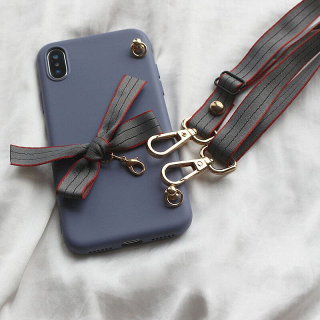 OOVOV Phone Case for iPhone Xs / iPhone X Case Crossbody Soft Liquid Silicone Cover Case Phone Cover with Bow for iPhone Xs/X 5.8&quot;