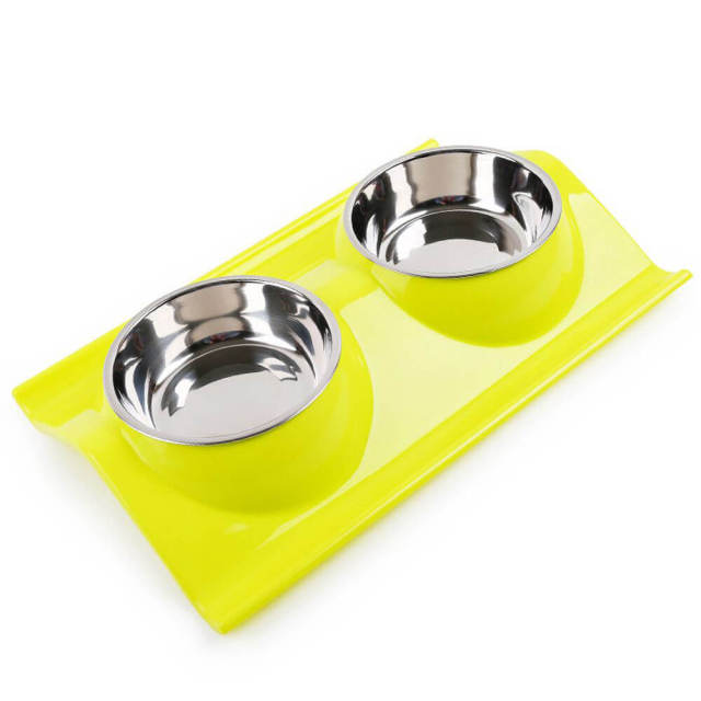 OOVOV Double Dog Cat Bowls Premium Stainless Steel Pet Bowls with No-Spill Resin Station,Food Water Feeder for Cats and Small Dogs