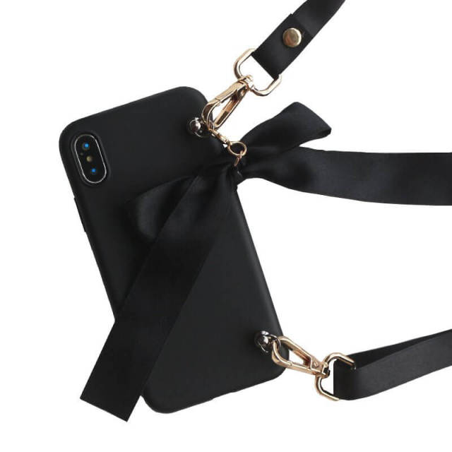 OOVOV Phone Case for iPhone Xs / iPhone X Case Crossbody Soft Liquid Silicone Cover Case Phone Cover with Bow for iPhone Xs/X 5.8&quot;
