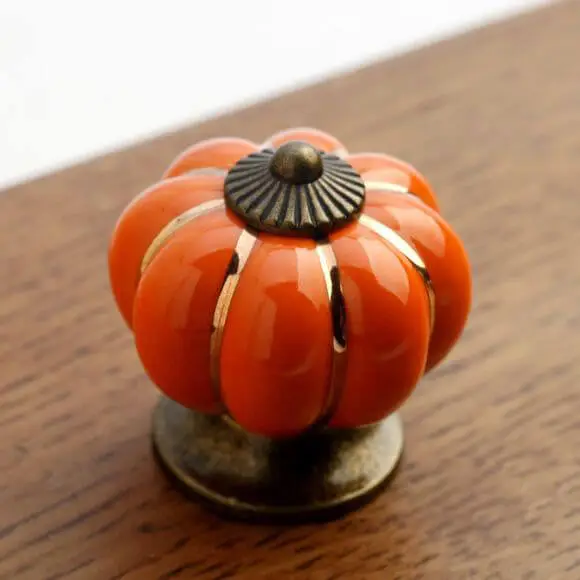 OOVOV Ceramics Pumpkin Knob Kitchen Cabinet Pull Ceramic Handle 1pc Cartoon Childrens Room Furniture Cupboard Wardrobe Door Handle