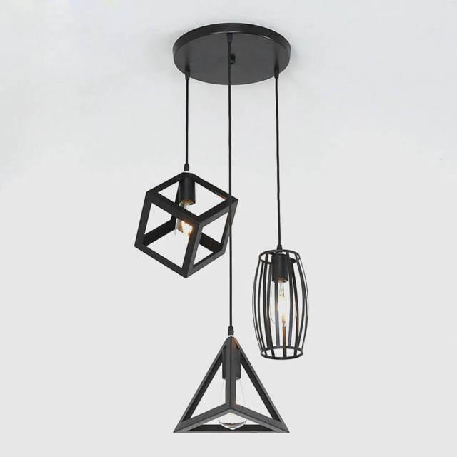 OOVOV Black Iron Restaurant Pendant Lights 3 Lights Simple Pendant Lighting Fixture for Dining Room Meals Room Kitchen