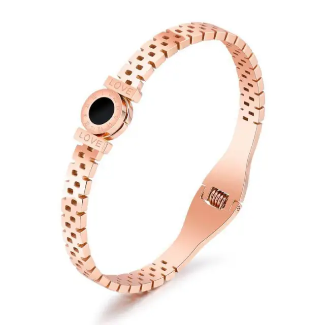 OOVOV Women's Jewelry Hinged Rose Gold Bangle Bracelet,Classic Stainless Steel Bangle with Cubic Zirconia for Mom Lover Friends Gift