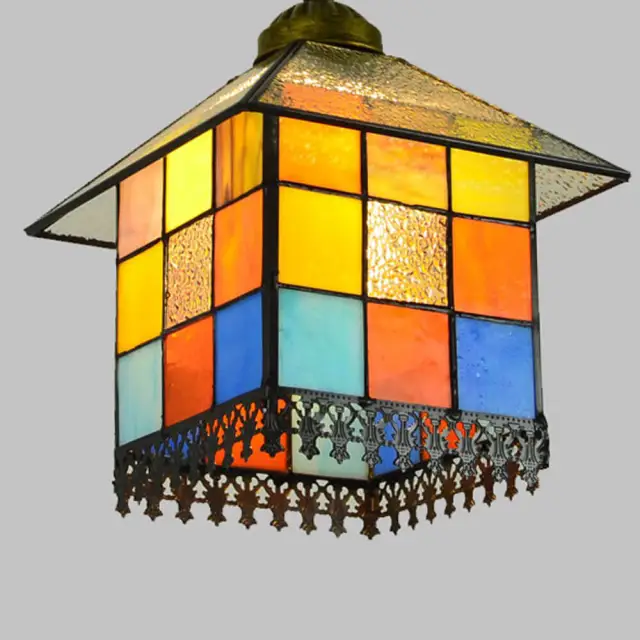 OOVOV Tiffany House Ceiling Lights Semi Flush Mount Ceiling Light With Stained Glass Lampshade for Living Room Hallway Kitchen