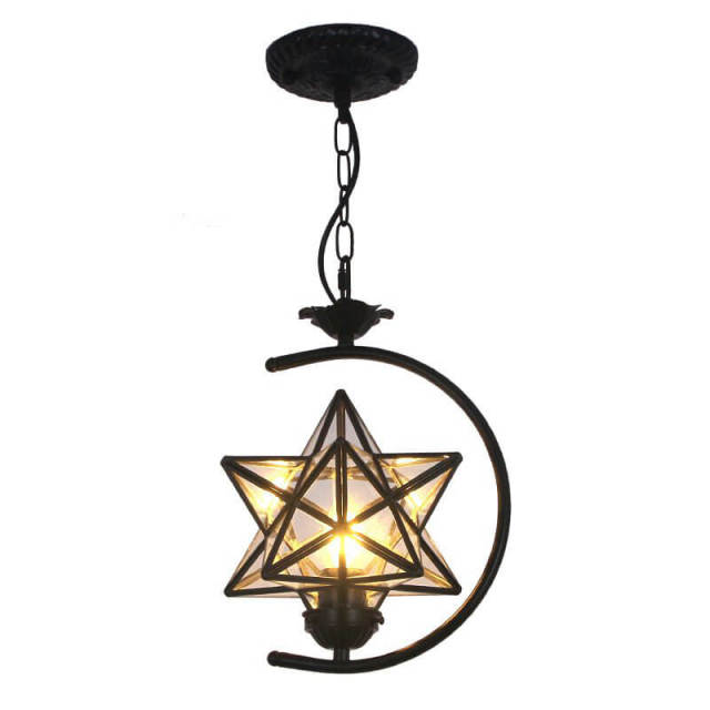 OOVOV Tiffany Star Pendant Light 1-Light Stained Glass Hanging Lights