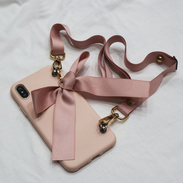 OOVOV Phone Case for iPhone Xs / iPhone X Case Crossbody Soft Liquid Silicone Cover Case Phone Cover with Bow for iPhone Xs/X 5.8&quot;