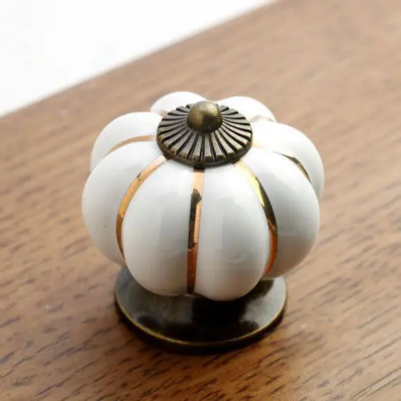 OOVOV Ceramics Pumpkin Knob Kitchen Cabinet Pull Ceramic Handle 1pc Cartoon Childrens Room Furniture Cupboard Wardrobe Door Handle