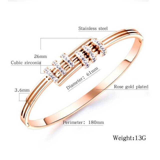 OOVOV Valentine Day Gift Rhinestone Bracelet Bangle Clear Crystal Bracelet Bangle Lightweight Rose Gold Plated Bracelet