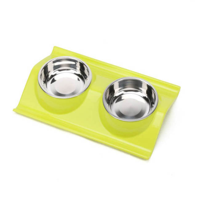 OOVOV Double Dog Cat Bowls Premium Stainless Steel Pet Bowls with No-Spill Resin Station,Food Water Feeder for Cats and Small Dogs