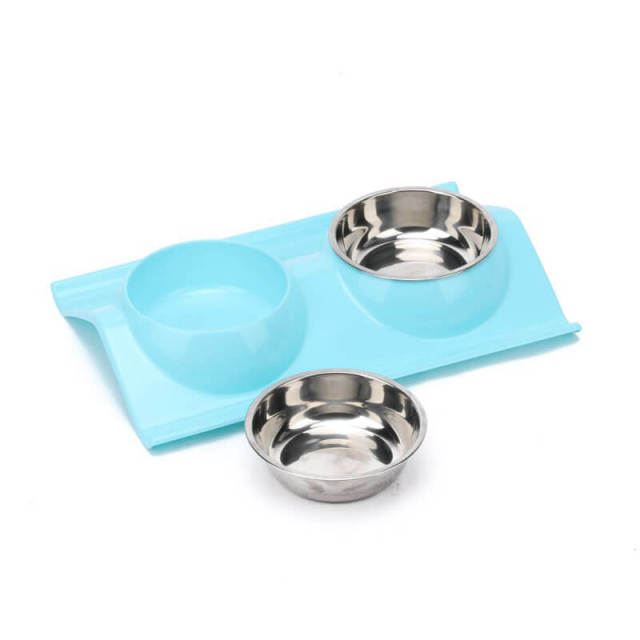 OOVOV Double Dog Cat Bowls Premium Stainless Steel Pet Bowls with No-Spill Resin Station,Food Water Feeder for Cats and Small Dogs