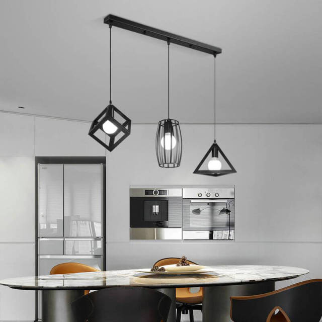 OOVOV Black Iron Restaurant Pendant Lights 3 Lights Simple Pendant Lighting Fixture for Dining Room Meals Room Kitchen