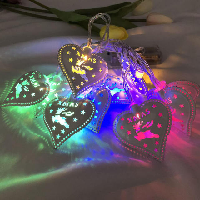 OOVOV LED Heart String Lights Metal Christmas Star Light String for Christmas Tree Holiday Courtyard Party Decoration Lighting