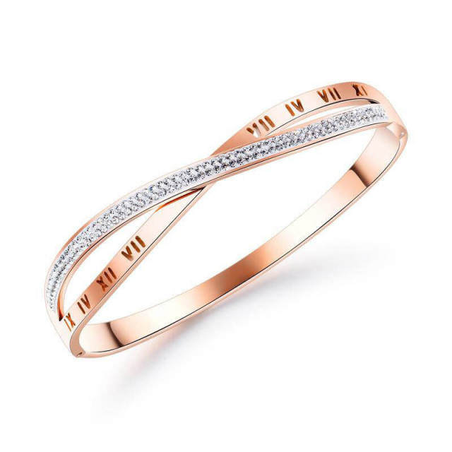 OOVOV Valentine Day Gift Rhinestone Bracelet Bangle Clear Crystal Bracelet Bangle Lightweight Rose Gold Plated Bracelet