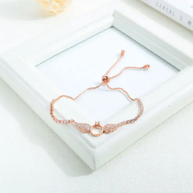 OOVOV Rose Gold Plated Cubic Zirconia Classic Tennis Bracelet for Women, Adjustable Slider,Butterfly Bracelet,Wing Bracelet