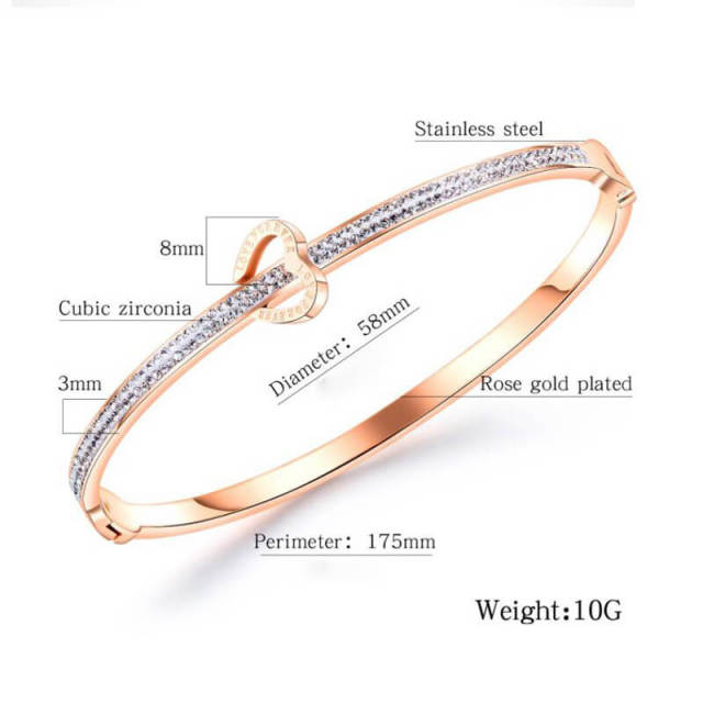 OOVOV Valentine Day Gift Rhinestone Bracelet Bangle Clear Crystal Bracelet Bangle Lightweight Rose Gold Plated Bracelet