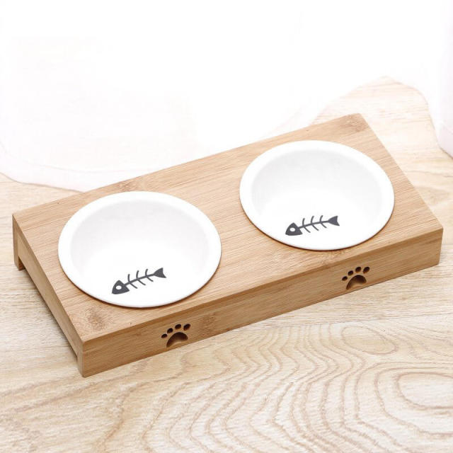 OOVOV Cat Bowl,Pet Dog Bowls,Natural Bamboo Cat Dog Food and Water Bowls,Cat and Dog Food Bowls,Raised Pet Feeder,Non-slip Cat Bowls with Stand