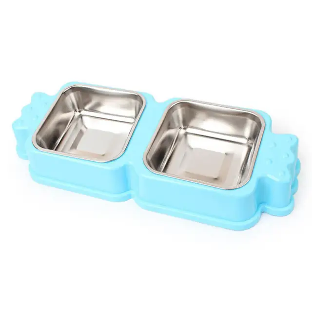 OOVOV Dog Cat Bowls,Food Water Feeder for Cats and Small Dogs,Stainless Steel Double Bowls Pet Bowls with Suger Shape ABS Base