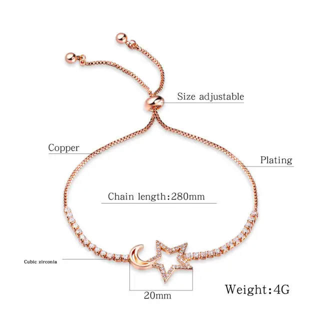 OOVOV Rose Gold Plated Cubic Zirconia Classic Tennis Bracelet for Women, Adjustable Slider,Butterfly Bracelet,Wing Bracelet