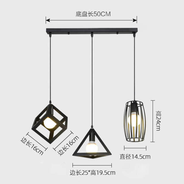 OOVOV Black Iron Restaurant Pendant Lights 3 Lights Simple Pendant Lighting Fixture for Dining Room Meals Room Kitchen