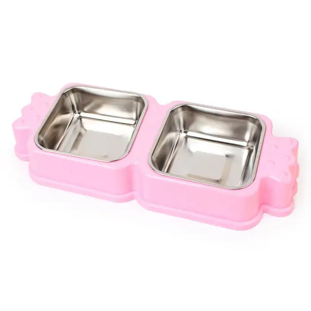 OOVOV Dog Cat Bowls,Food Water Feeder for Cats and Small Dogs,Stainless Steel Double Bowls Pet Bowls with Suger Shape ABS Base