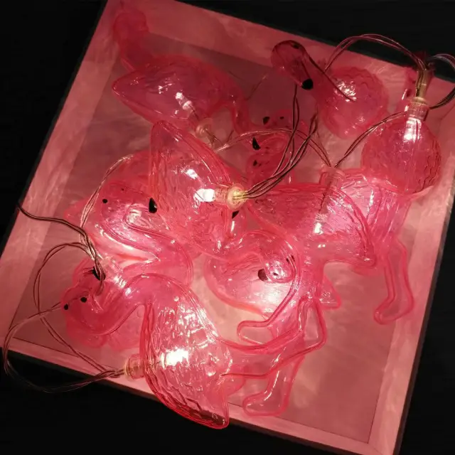 OOVOV Pink Flamingo Lights Outdoor LED String Lights 1.6m Set of 10 Battery Operated Flamingo Fairy Lights Tropical Themed String Light for Wedding Ga