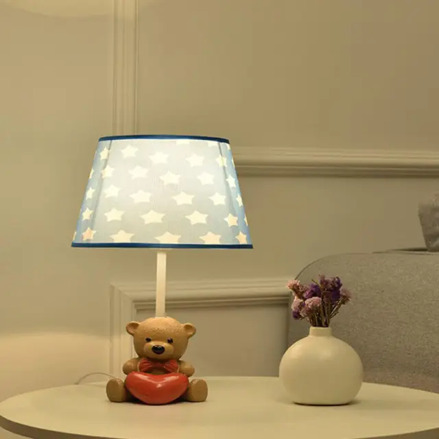 OOVOV Cartoon Cloth Bear Baby Room Desk Lamp Child Room Desk Light Bedroom Bedsides Table Lamp