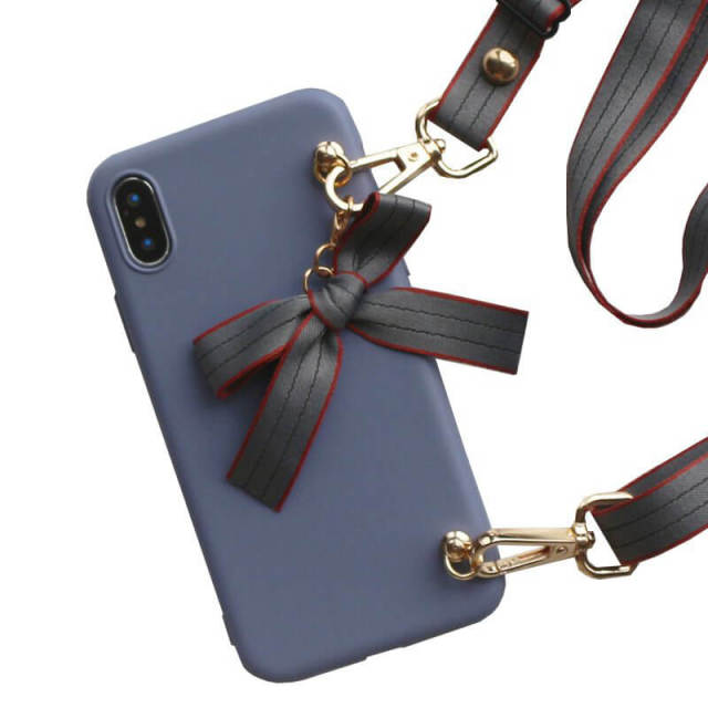 OOVOV Phone Case for iPhone Xs / iPhone X Case Crossbody Soft Liquid Silicone Cover Case Phone Cover with Bow for iPhone Xs/X 5.8&quot;