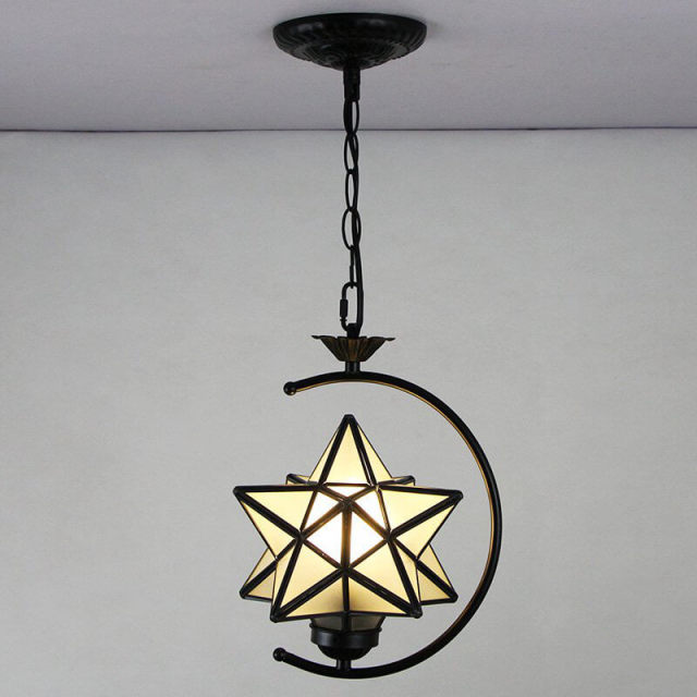 OOVOV Tiffany Star Pendant Light 1-Light Stained Glass Hanging Lights