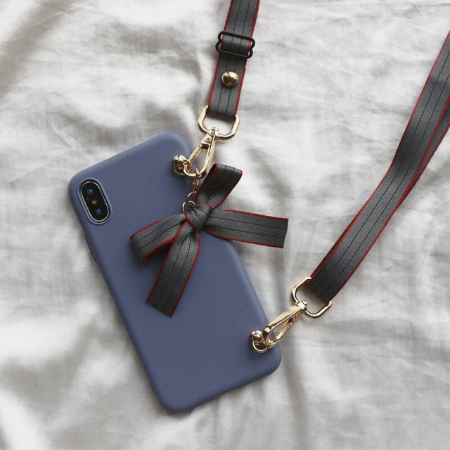 OOVOV Phone Case for iPhone Xs / iPhone X Case Crossbody Soft Liquid Silicone Cover Case Phone Cover with Bow for iPhone Xs/X 5.8&quot;