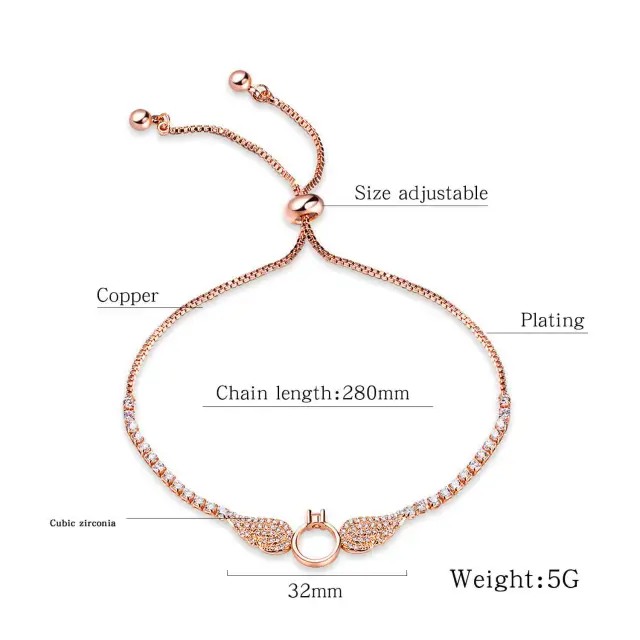 OOVOV Rose Gold Plated Cubic Zirconia Classic Tennis Bracelet for Women, Adjustable Slider,Butterfly Bracelet,Wing Bracelet