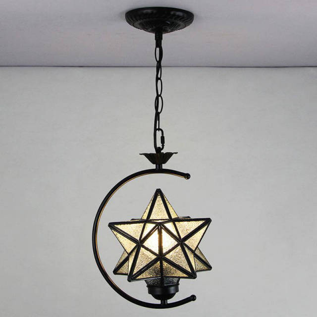 OOVOV Tiffany Star Pendant Light 1-Light Stained Glass Hanging Lights