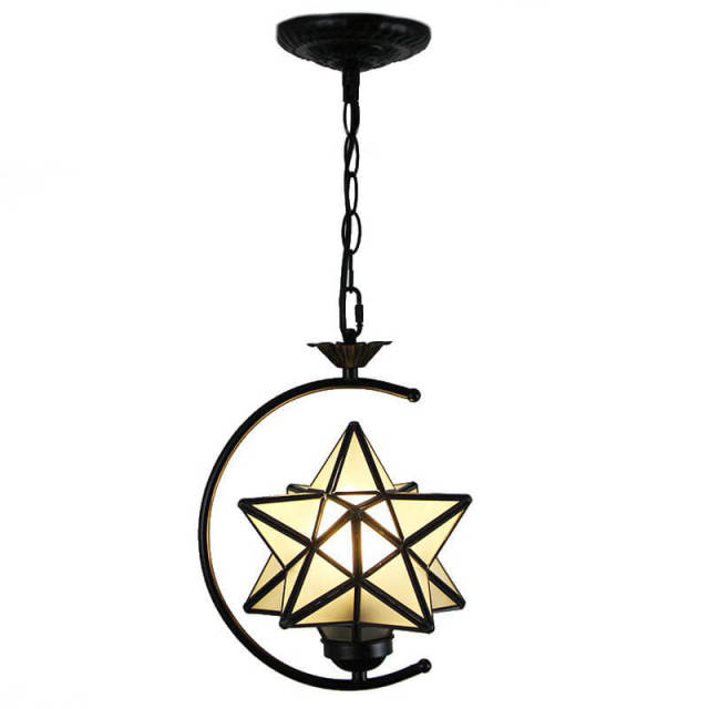 OOVOV Tiffany Star Pendant Light 1-Light Stained Glass Hanging Lights