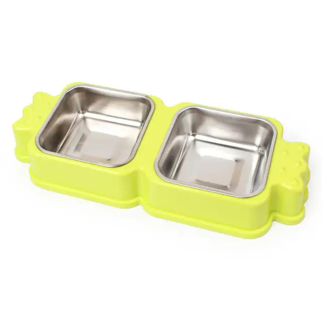 OOVOV Dog Cat Bowls,Food Water Feeder for Cats and Small Dogs,Stainless Steel Double Bowls Pet Bowls with Suger Shape ABS Base