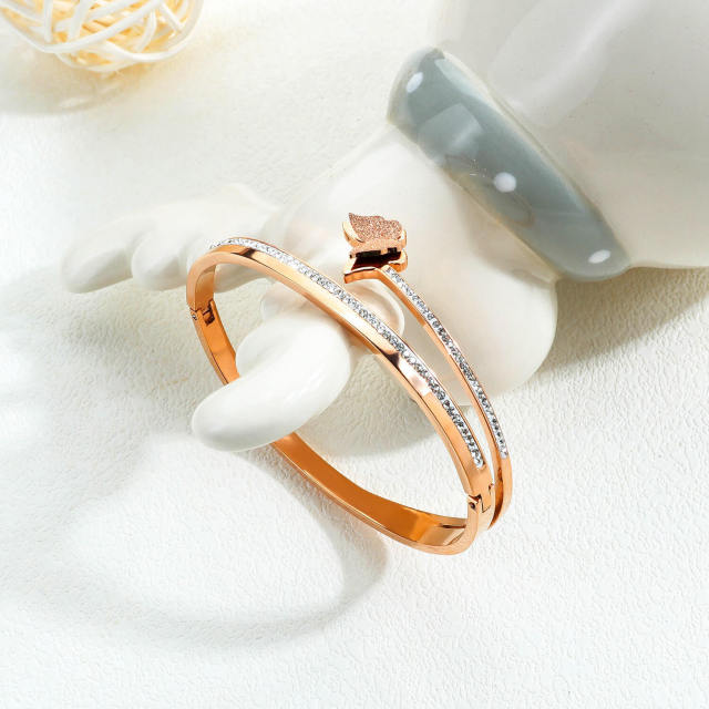 OOVOV Valentine Day Gift Rhinestone Bracelet Bangle Clear Crystal Bracelet Bangle Lightweight Rose Gold Plated Bracelet