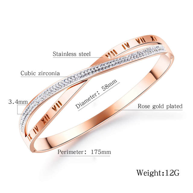 OOVOV Valentine Day Gift Rhinestone Bracelet Bangle Clear Crystal Bracelet Bangle Lightweight Rose Gold Plated Bracelet