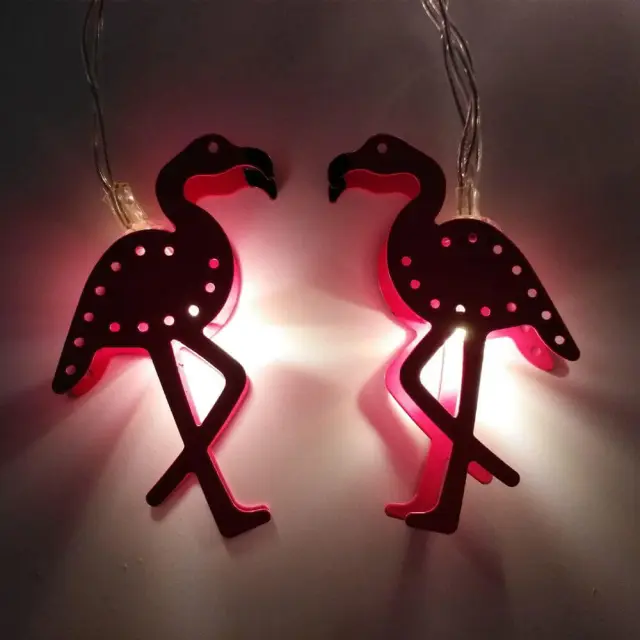 OOVOV Pink Flamingo Lights Outdoor LED String Lights 1.6m Set of 10 Battery Operated Flamingo Fairy Lights Tropical Themed String Light for Wedding Ga