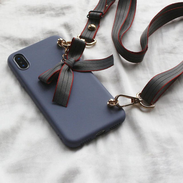 OOVOV Phone Case for iPhone Xs / iPhone X Case Crossbody Soft Liquid Silicone Cover Case Phone Cover with Bow for iPhone Xs/X 5.8&quot;