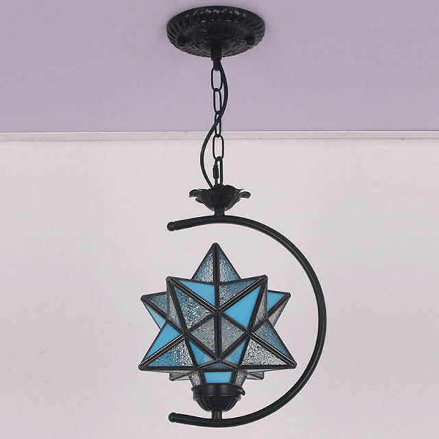 OOVOV Tiffany Star Pendant Light 1-Light Stained Glass Hanging Lights