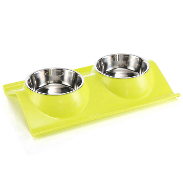 OOVOV Double Dog Cat Bowls Premium Stainless Steel Pet Bowls with No-Spill Resin Station,Food Water Feeder for Cats and Small Dogs