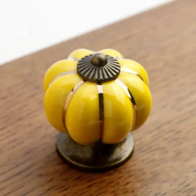 OOVOV Ceramics Pumpkin Knob Kitchen Cabinet Pull Ceramic Handle 1pc Cartoon Childrens Room Furniture Cupboard Wardrobe Door Handle