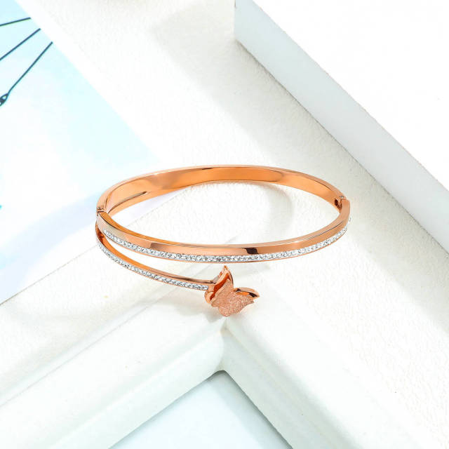 OOVOV Valentine Day Gift Rhinestone Bracelet Bangle Clear Crystal Bracelet Bangle Lightweight Rose Gold Plated Bracelet